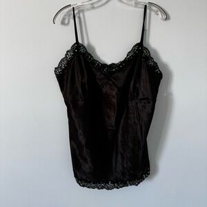 George Plus Black Satin Cami w/Lace & Sequin Trim Size 1X Babydoll Vintage Vibe
